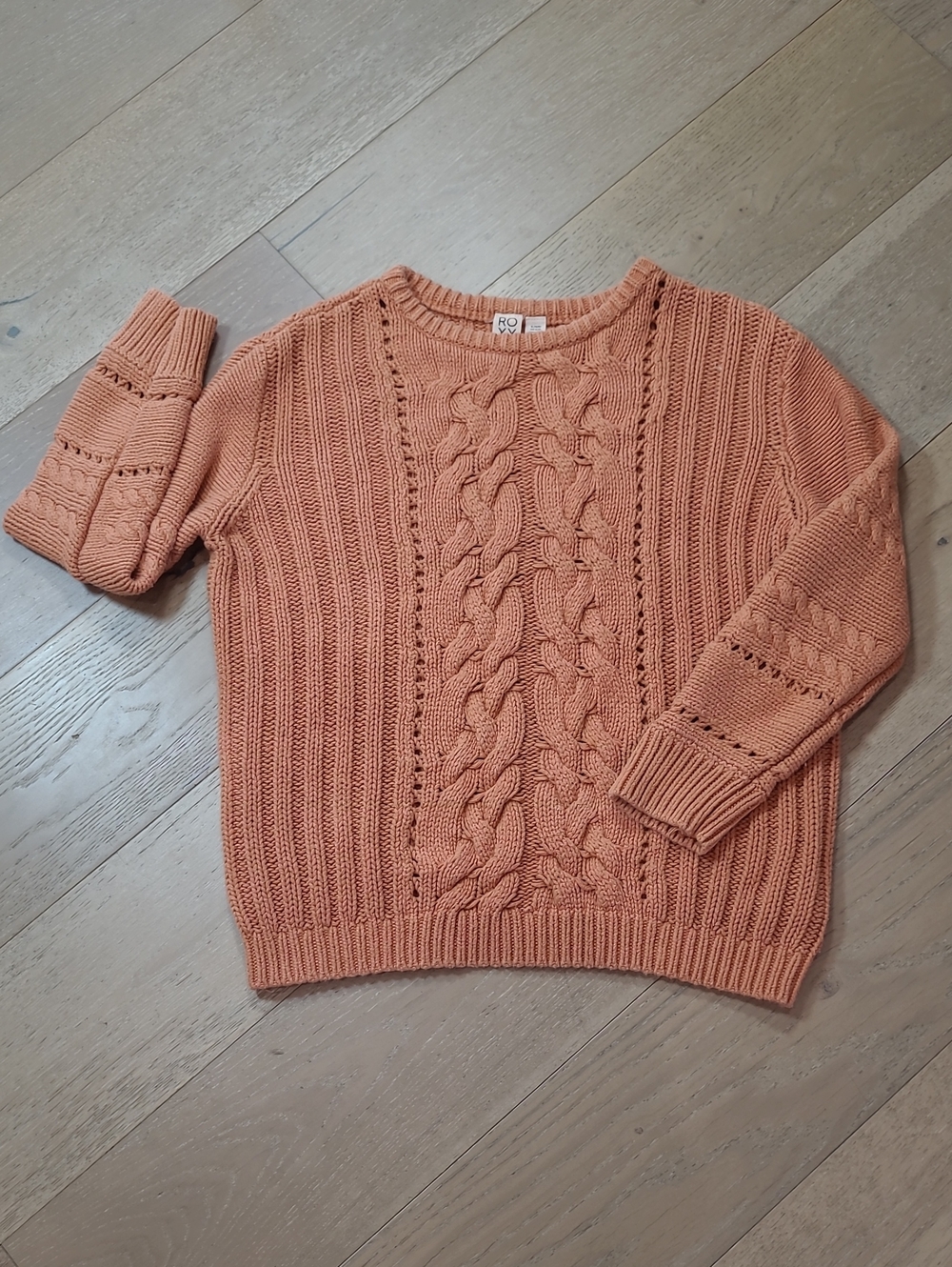 Roxy Cable Knit Sweater Women's sz XL Dark Peach/Orange Crew Neck Sweater